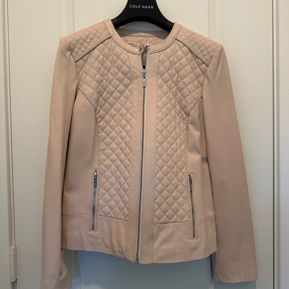 Cole Haan Women's Quilted Soft Pink Leather Jacket NWOT